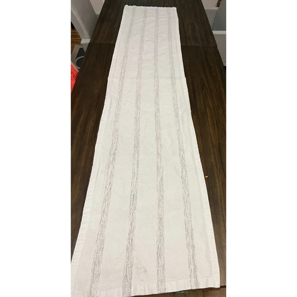 Hand And Hearth Magnolia Table Runner- Cream And Blue Striped